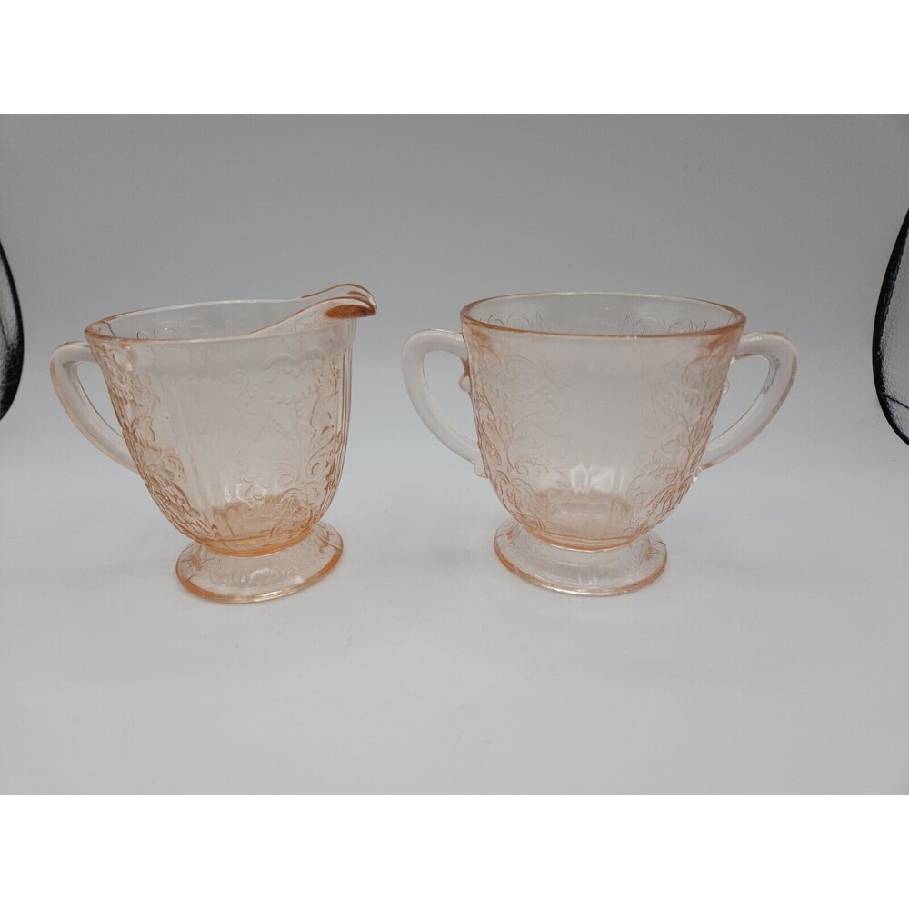 Pink Depression Glass Cream & Sugar Macbeth Evans American Sweetheart